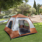 HAOYYE 240x240x150cm Spring Quick Open 4 Person Family Tent Brown Portable Camping Shelter Waterproof Sunshade Pop Up Tent for Outdoor Hiking Travel Garden Picnic Use